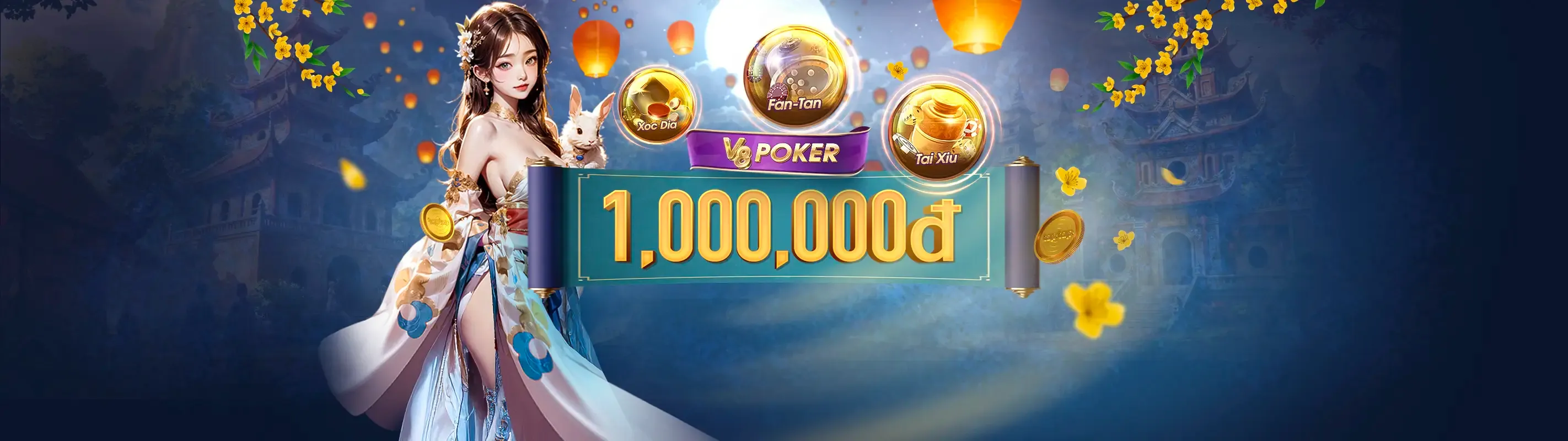 Hình ảnh chính game Nổ Hũ sôi động với các biểu tượng slot và liên quan đến đá gà Thomo